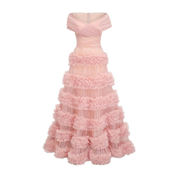 Miss Rosier Elegant Pink Ruffled Evening Gown - Picture 2 of 4